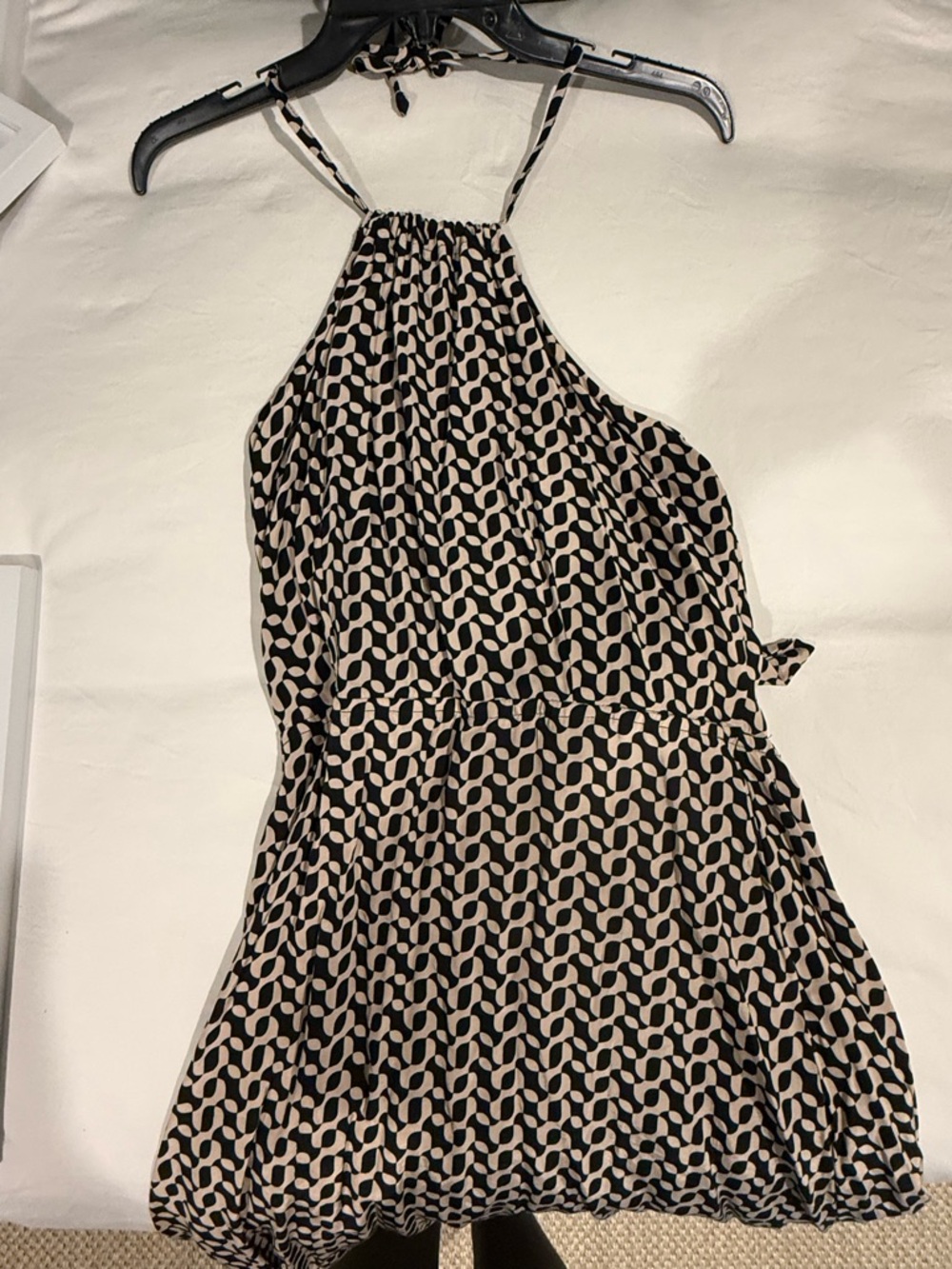 Faithfull the Brand Black and Cream Patterned Halter Dress